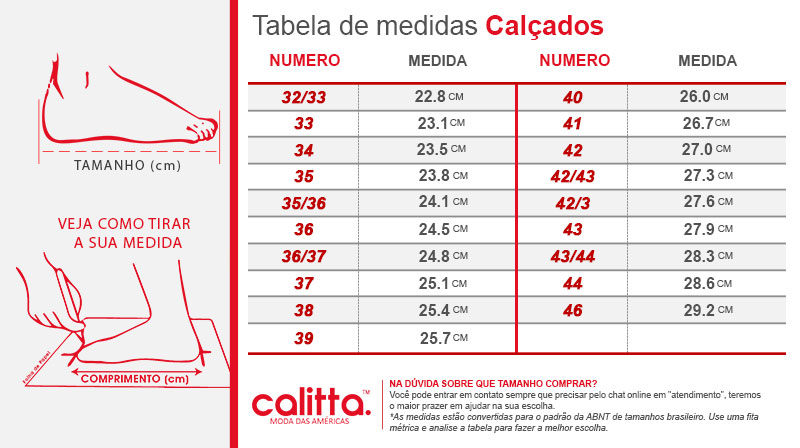 Tabela tamanho hot sale de calçados